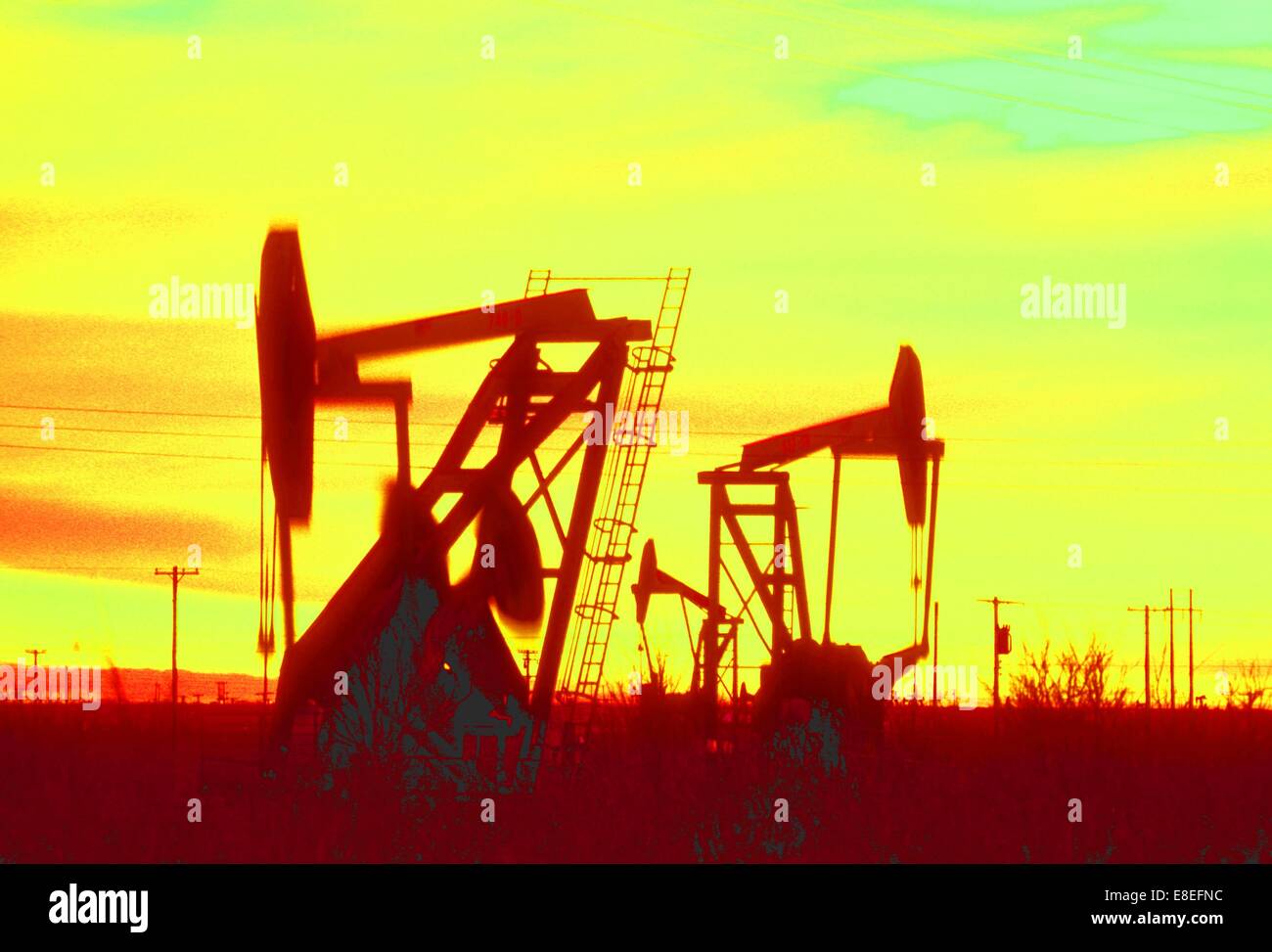 Two Pump Jacks Colorized Stock Photo Alamy