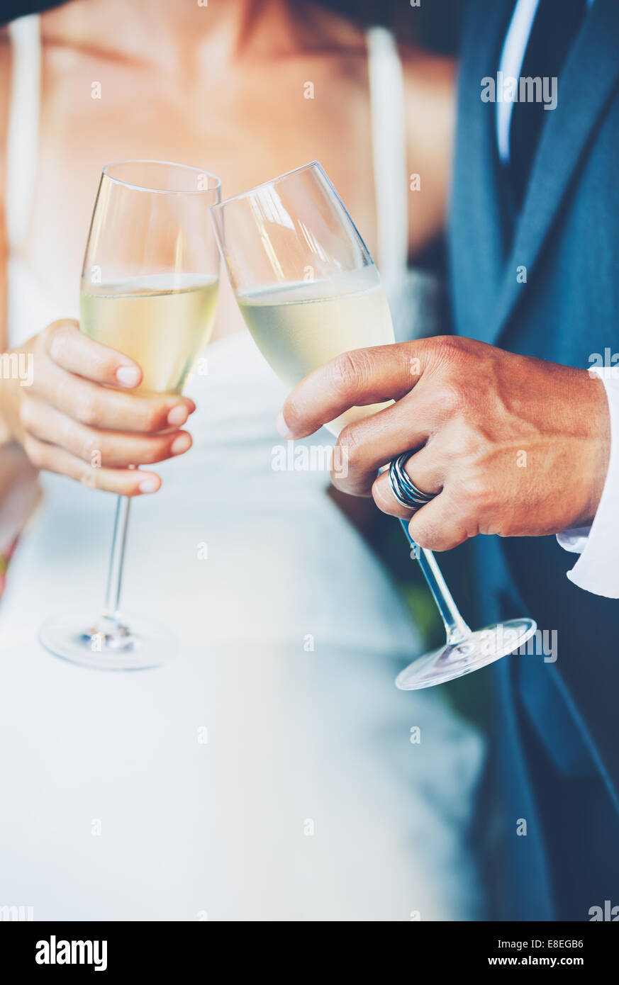 Wedding Couple Champagne Toast Stock Photo Alamy