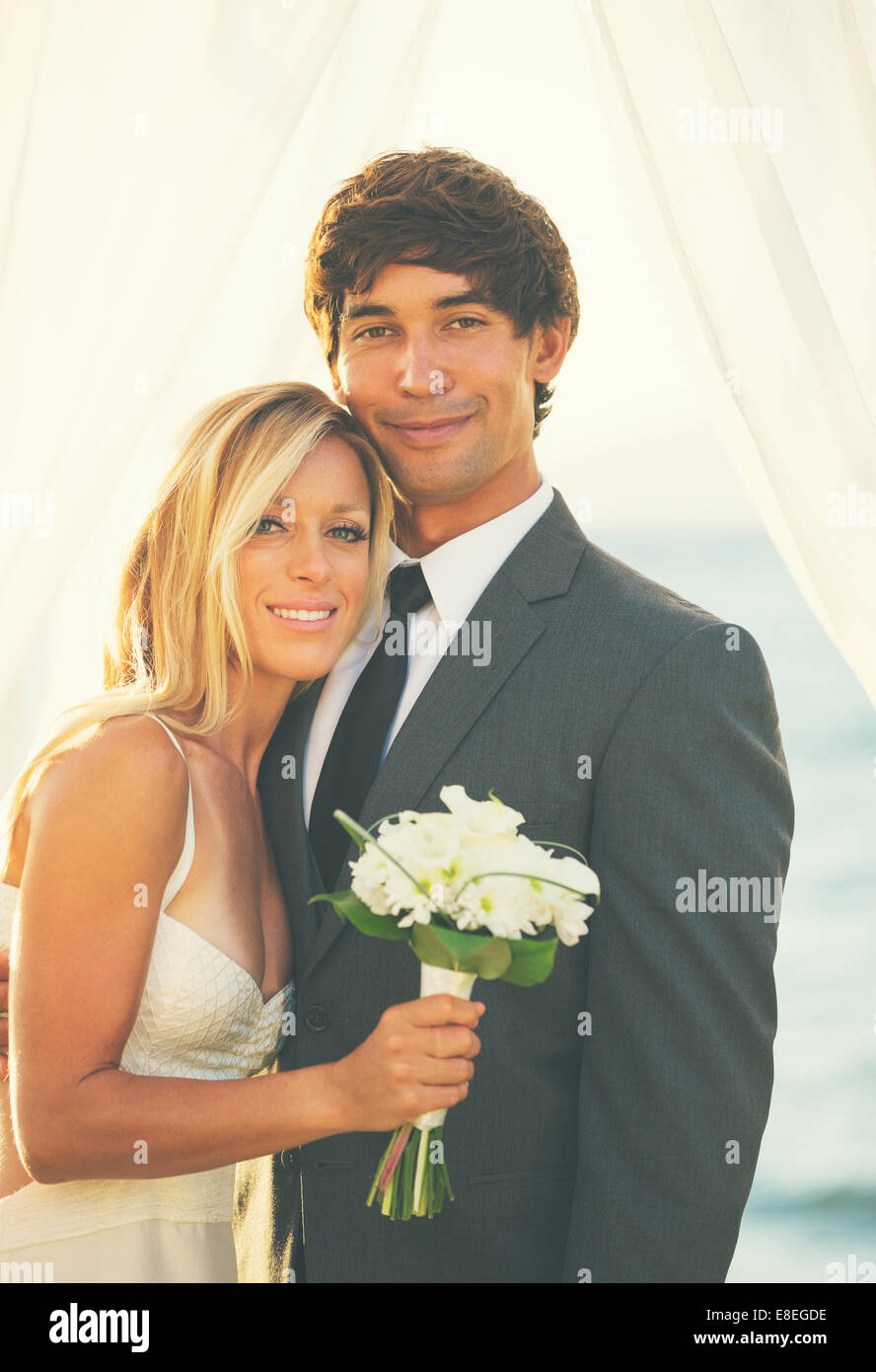 Romantic Beautiful Wedding Couple Stock Photo