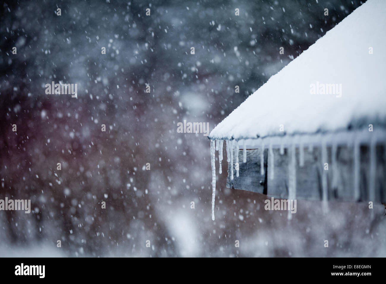 Icicles and Snowstorm Stock Photo