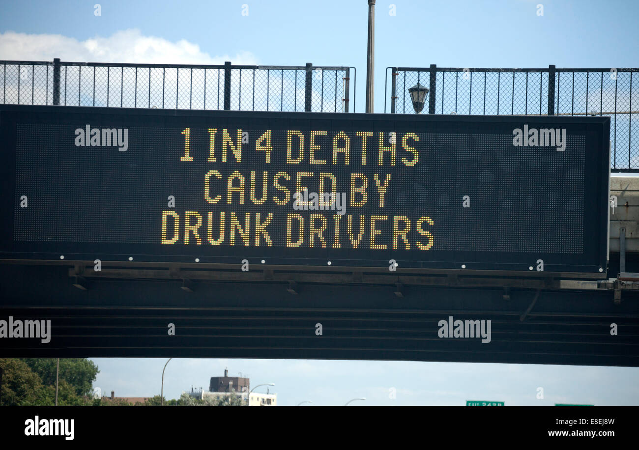 Electronic billboard listing the ratio of deaths caused by drunk drivers over freeway 94. St Paul Minnesota MN USA Stock Photo