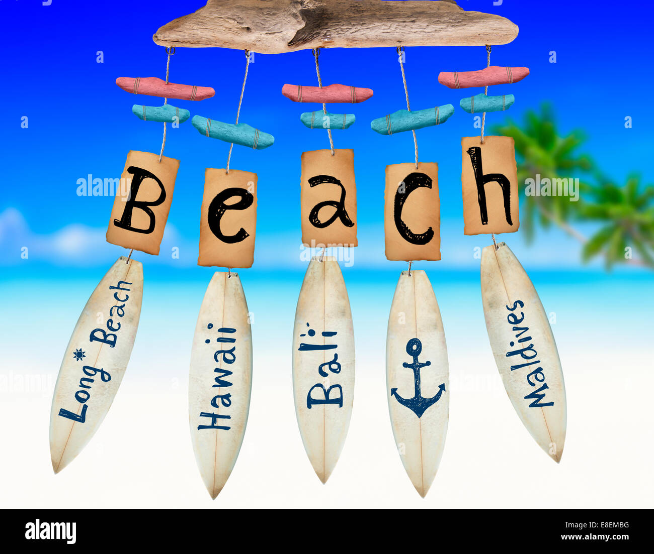 Beach Wind Chime on Beach background Stock Photo - Alamy