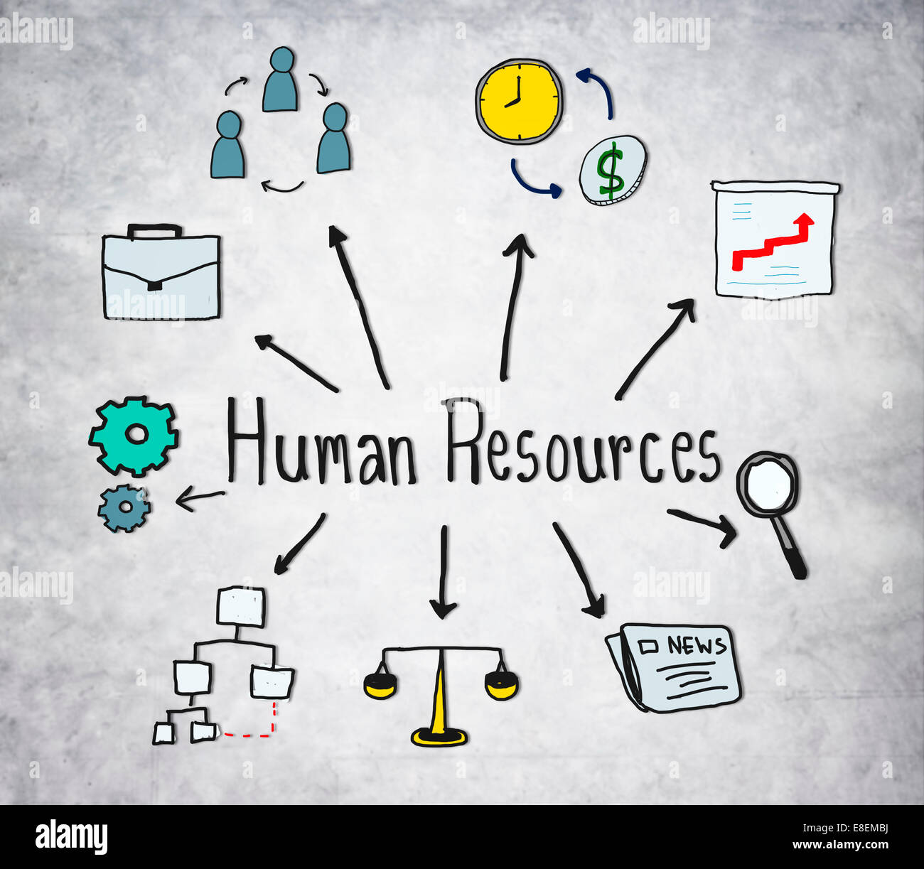 Human Resources Symbols on Concrete Background Stock Photo