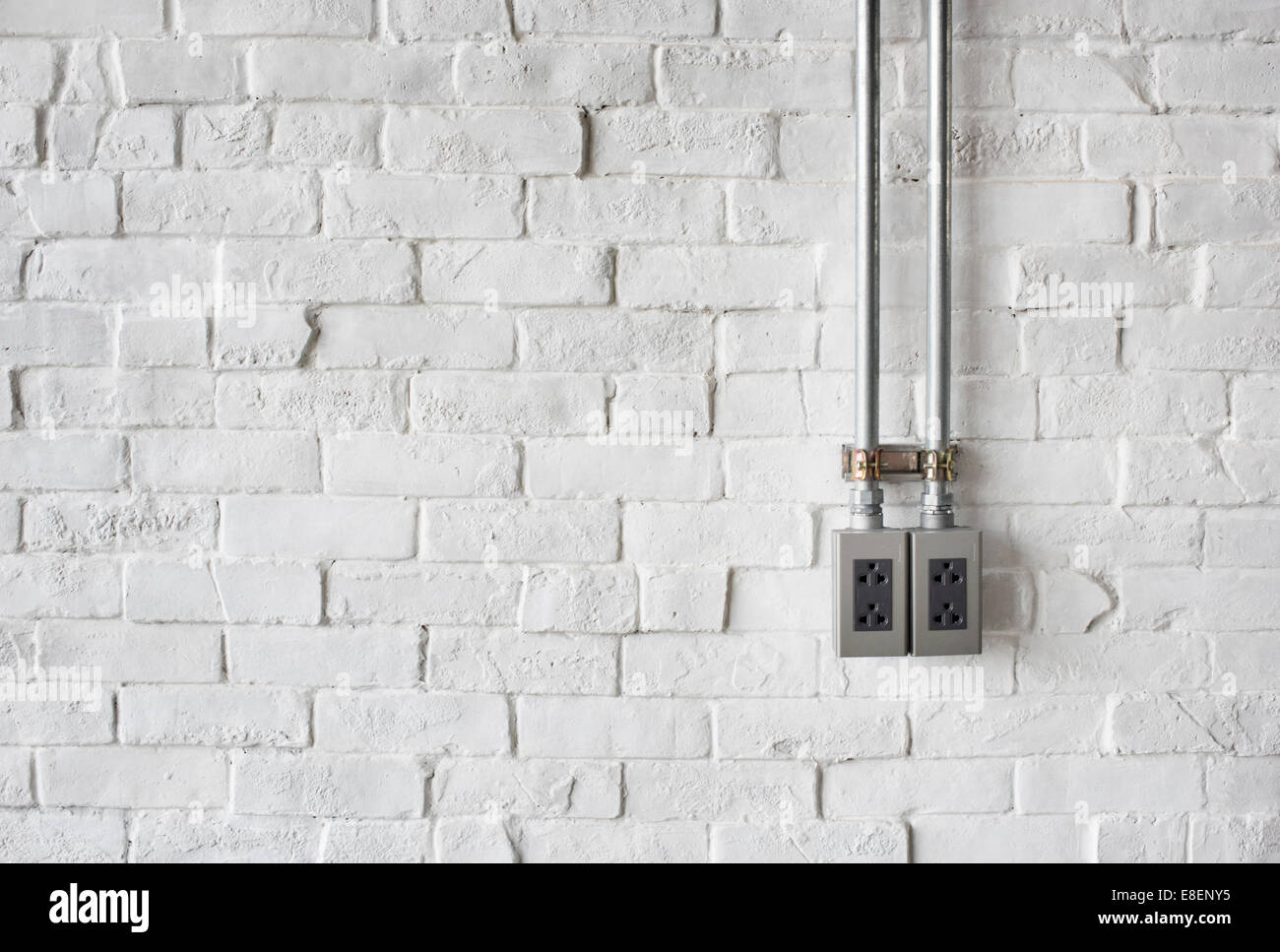 Electrical Socket on a White Painted Brick Wall Stock Photo - Alamy