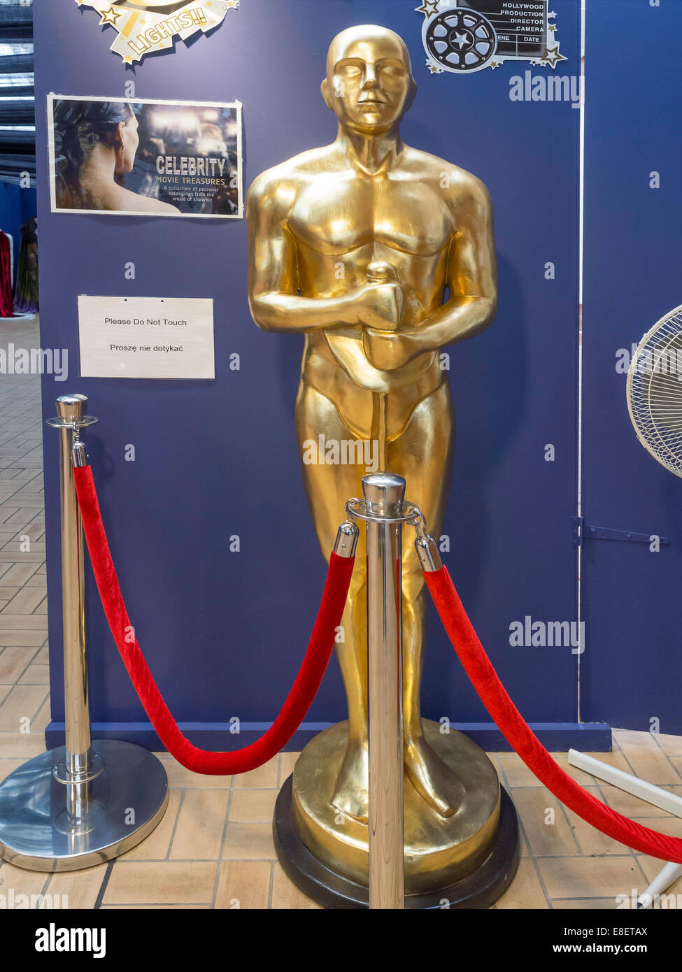Celebrity Movie Treasures Exhibition life size model of golden Oscar Acadamy Award Stock Photo