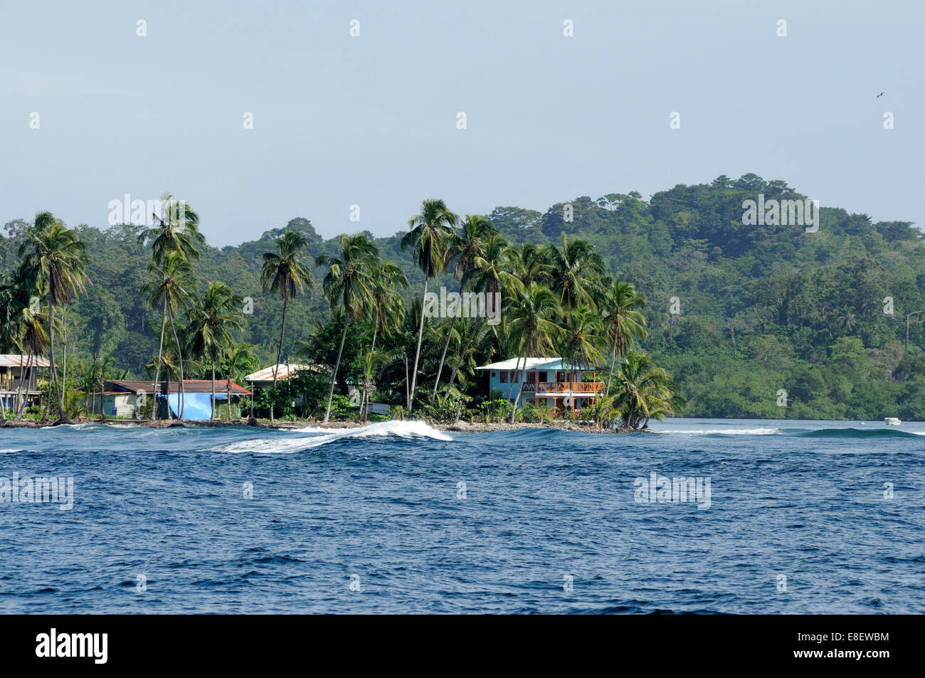Buildings on the Palm Coast, Bastimentos, Isla Bastimentos, Bocas del Toro, Panama Stock Photo