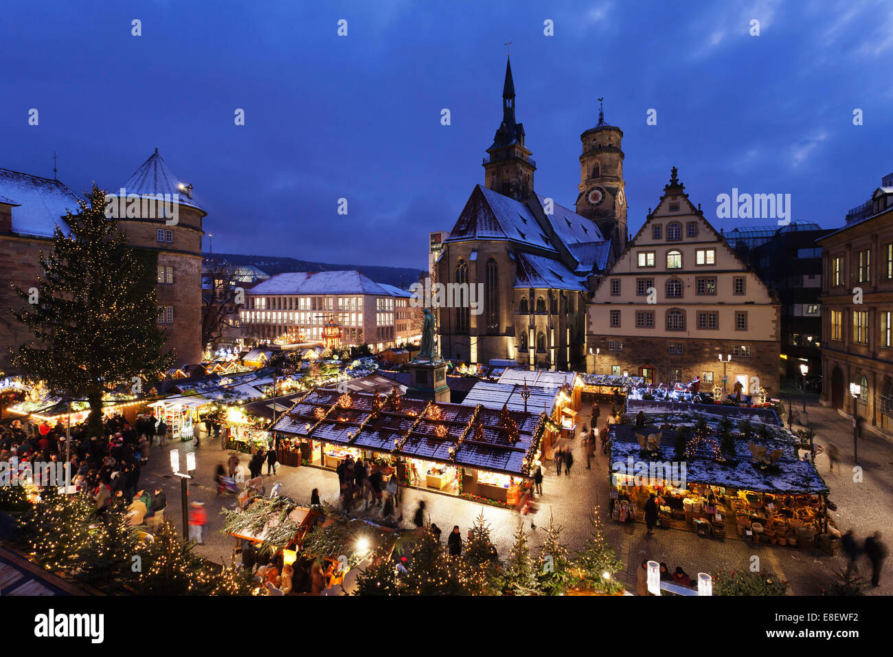 Christmas market in front of the Collegiate Church, Stuttgart, Baden-Württemberg, Germany Stock Photo