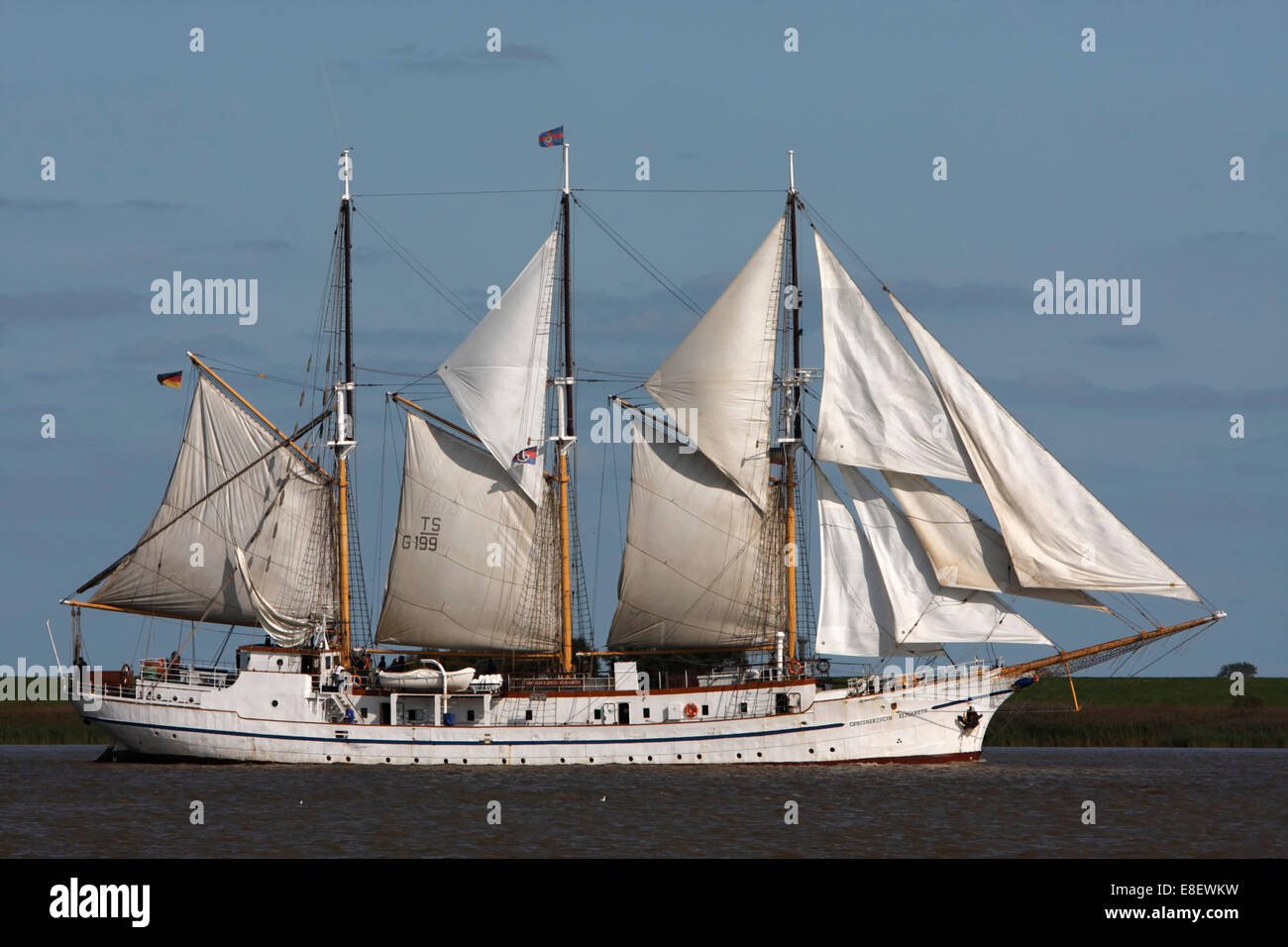 Sailing on the river Weser, Strohauser Plate, Lower Saxony, Germany Stock Photo