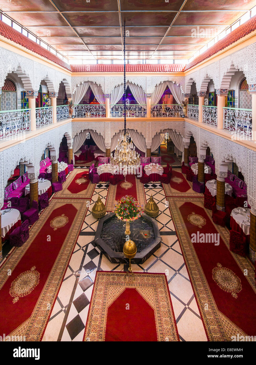 Courtyard and restaurant of a Riad, Medina, Marrakech, Marrakesh-Tensift-El Haouz, Morocco Stock Photo
