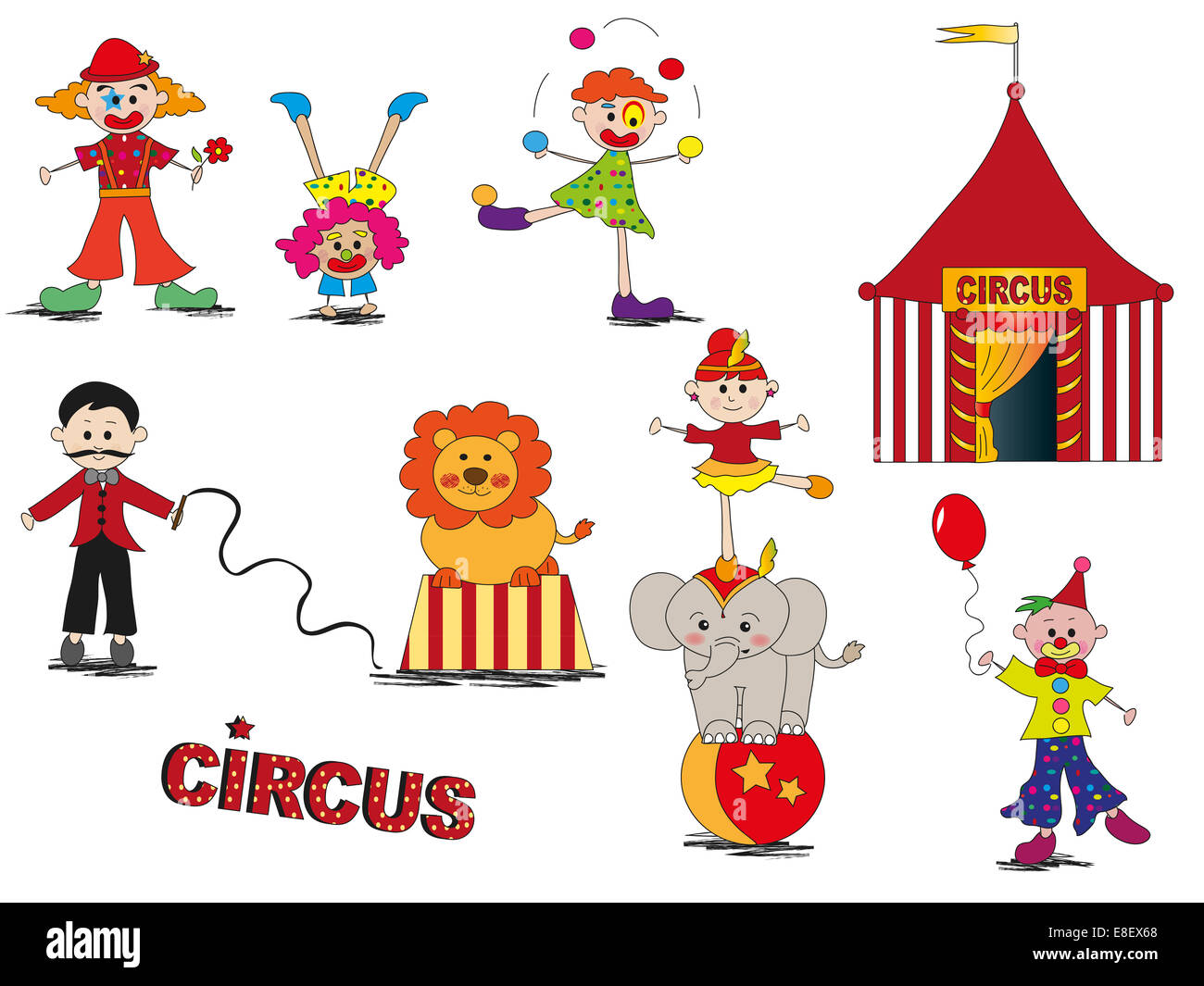 illustration of funny and cartoon circus set Stock Photo