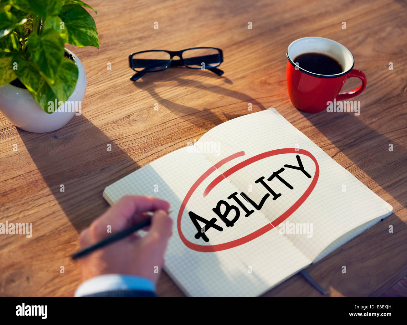 Hand of Businessman Working with Ability Concept Stock Photo
