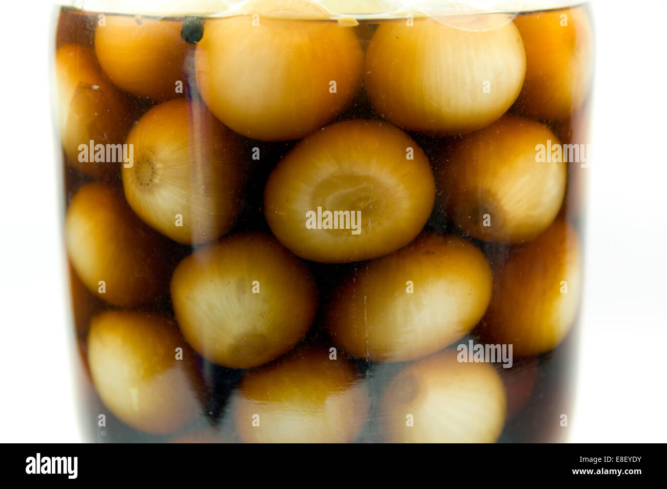 Jar of homemade pickled onions. Stock Photo