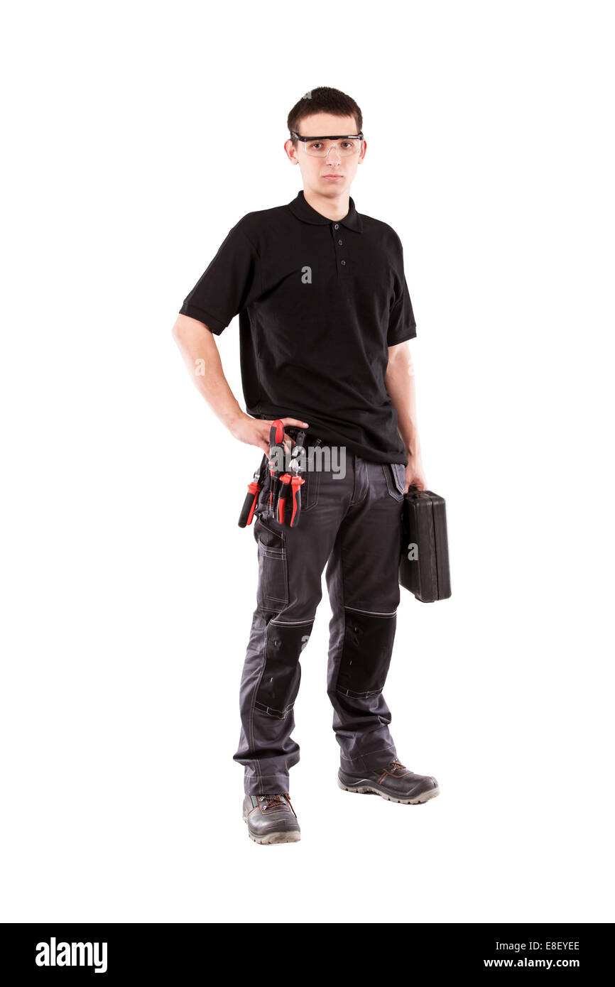 Male serviceman with toolbox. Stock Photo