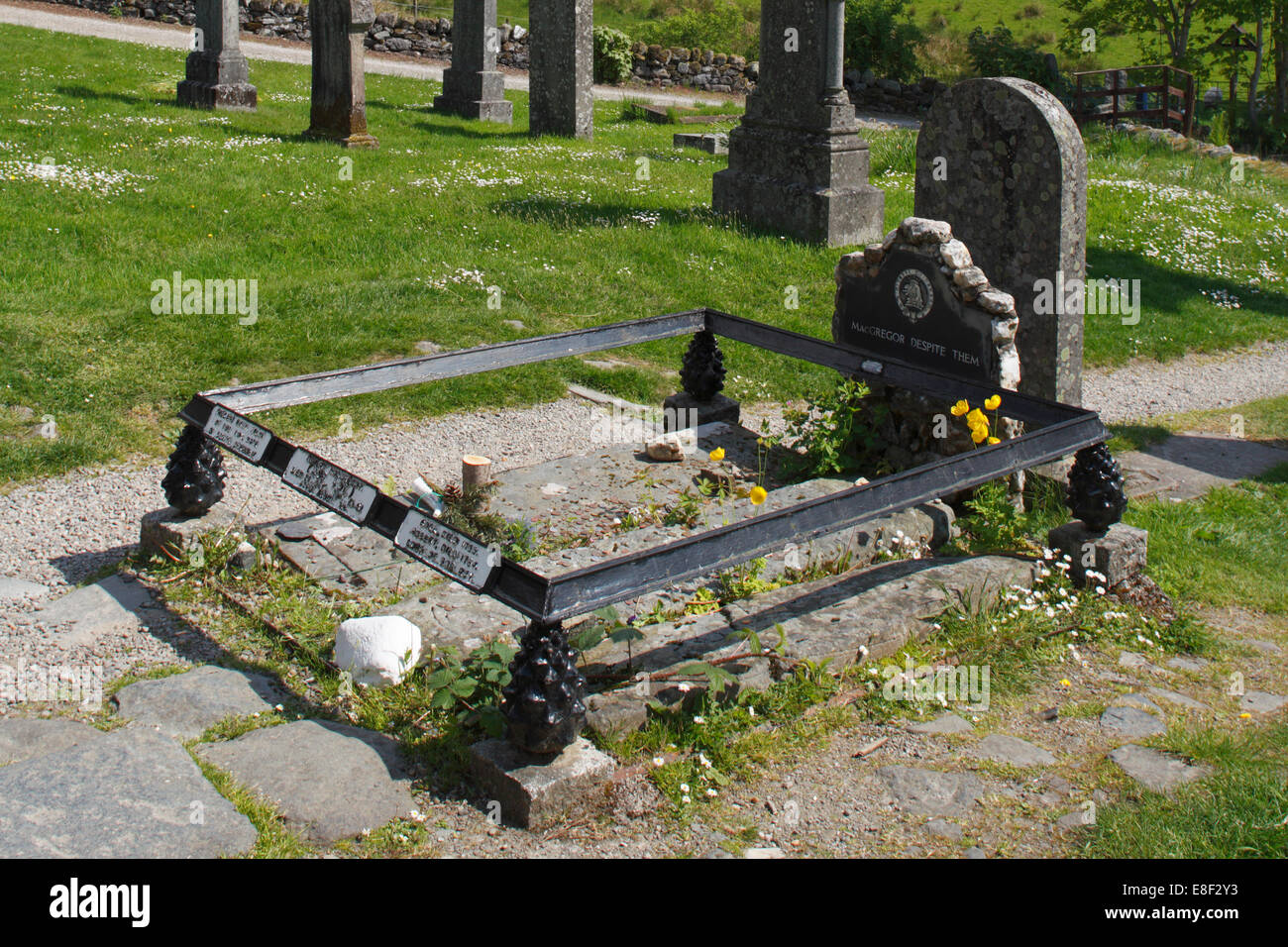 Rob Roy's grave at Balquhidder Parish Church, Stirling, Scotland. Stock Photo