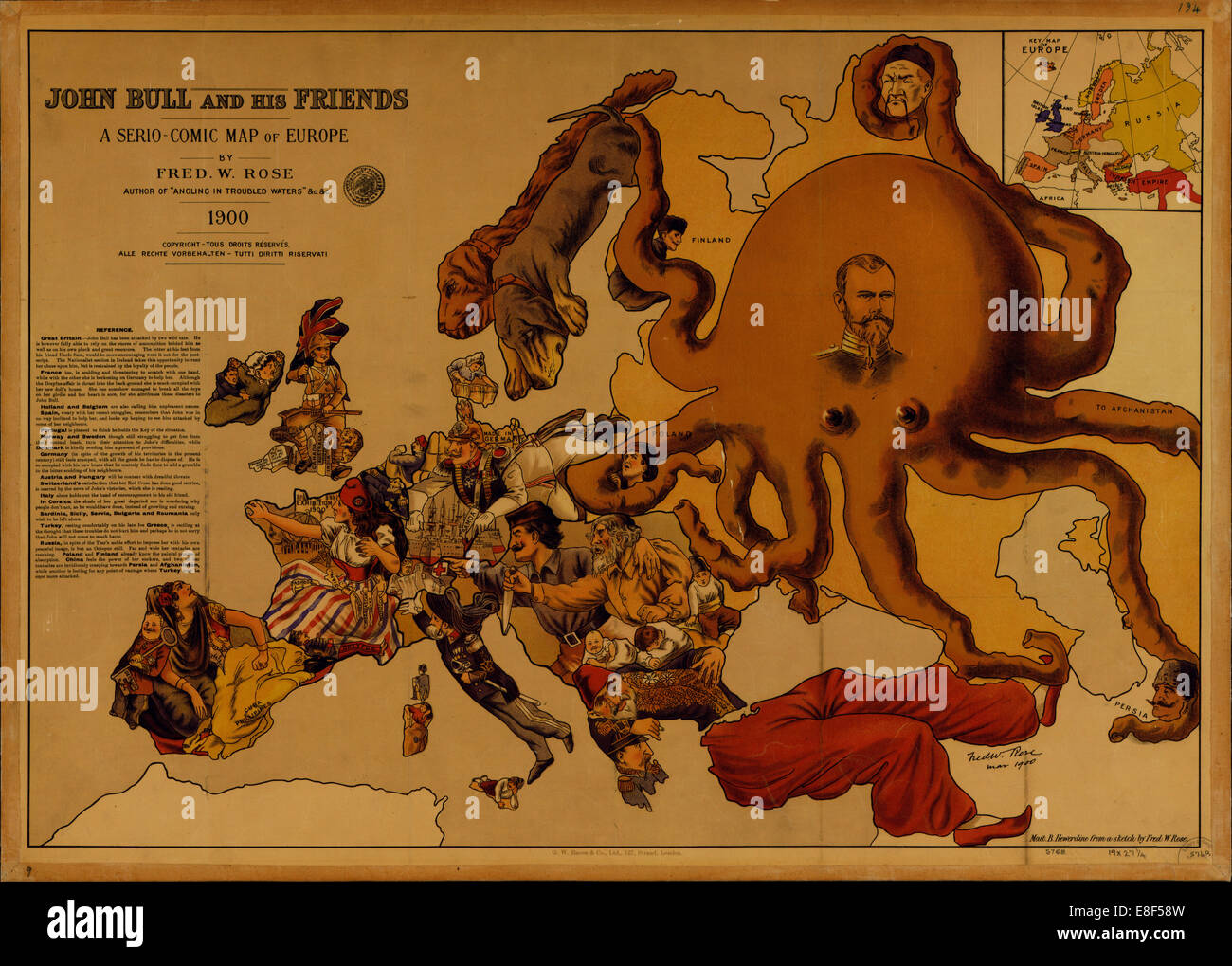 John Bull and his Friends. A Serio-Comic Map of Europe. Artist: Fred W. Rose (active End of 19th cen.) Stock Photo