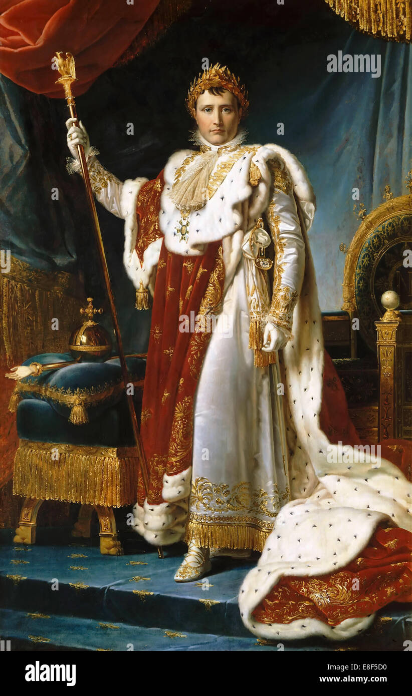Portrait of Emperor Napoléon I Bonaparte (1769-1821) in his Coronation Robes. Artist: Gérard, François Pascal Simon (1770-1837) Stock Photo
