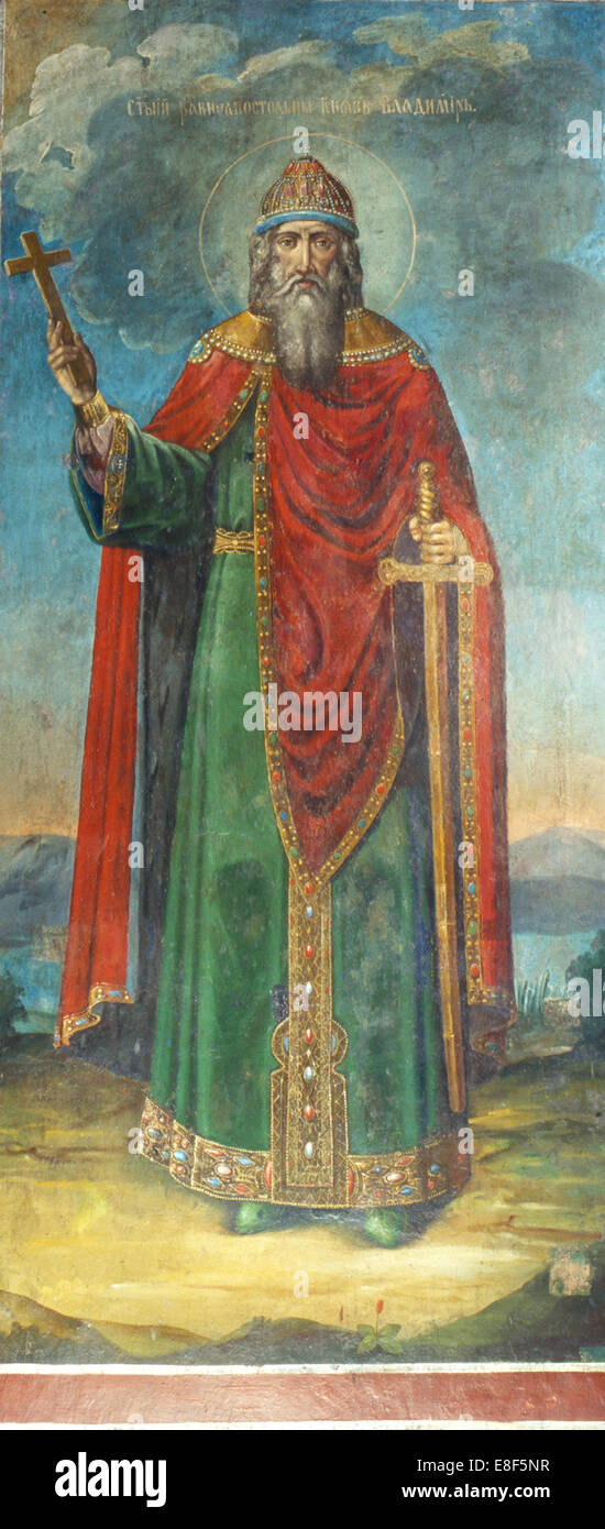 Grand Duke Vladimir Svyatoslavich. Artist: Ancient Russian frescos Stock Photo
