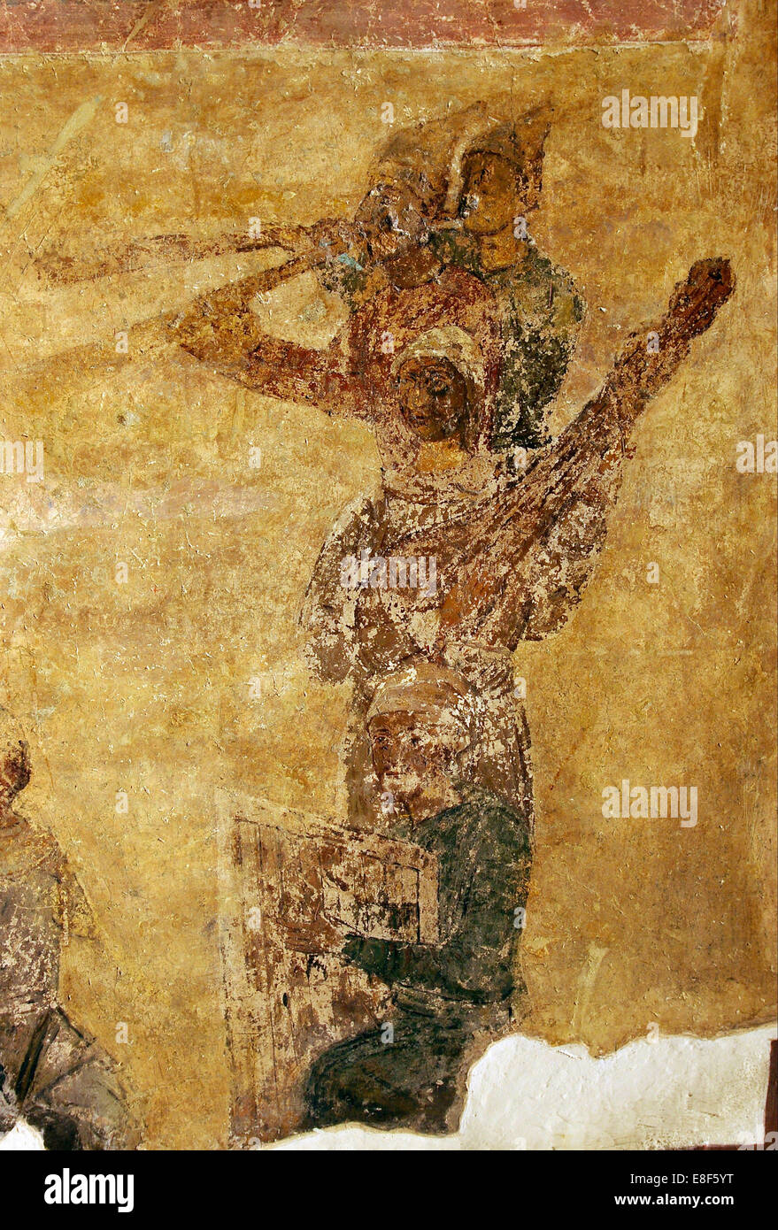 Musicians and acrobats (detail). Artist: Ancient Russian frescos Stock Photo
