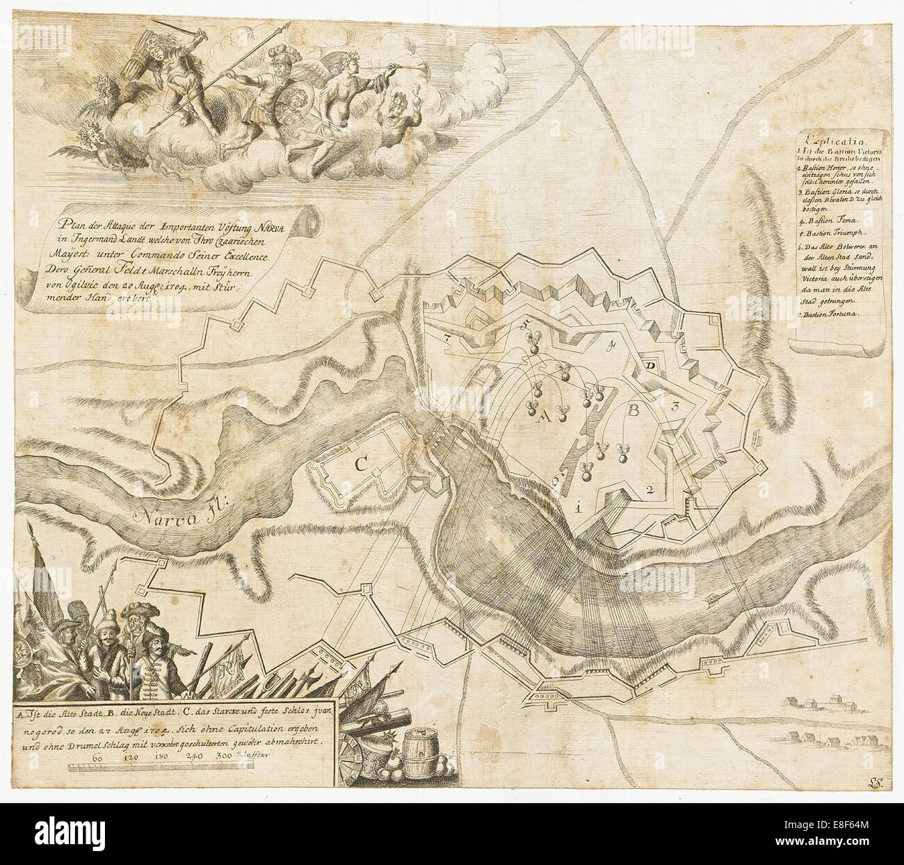 Map of the Battle at Narva. Artist: Anonymous master Stock Photo