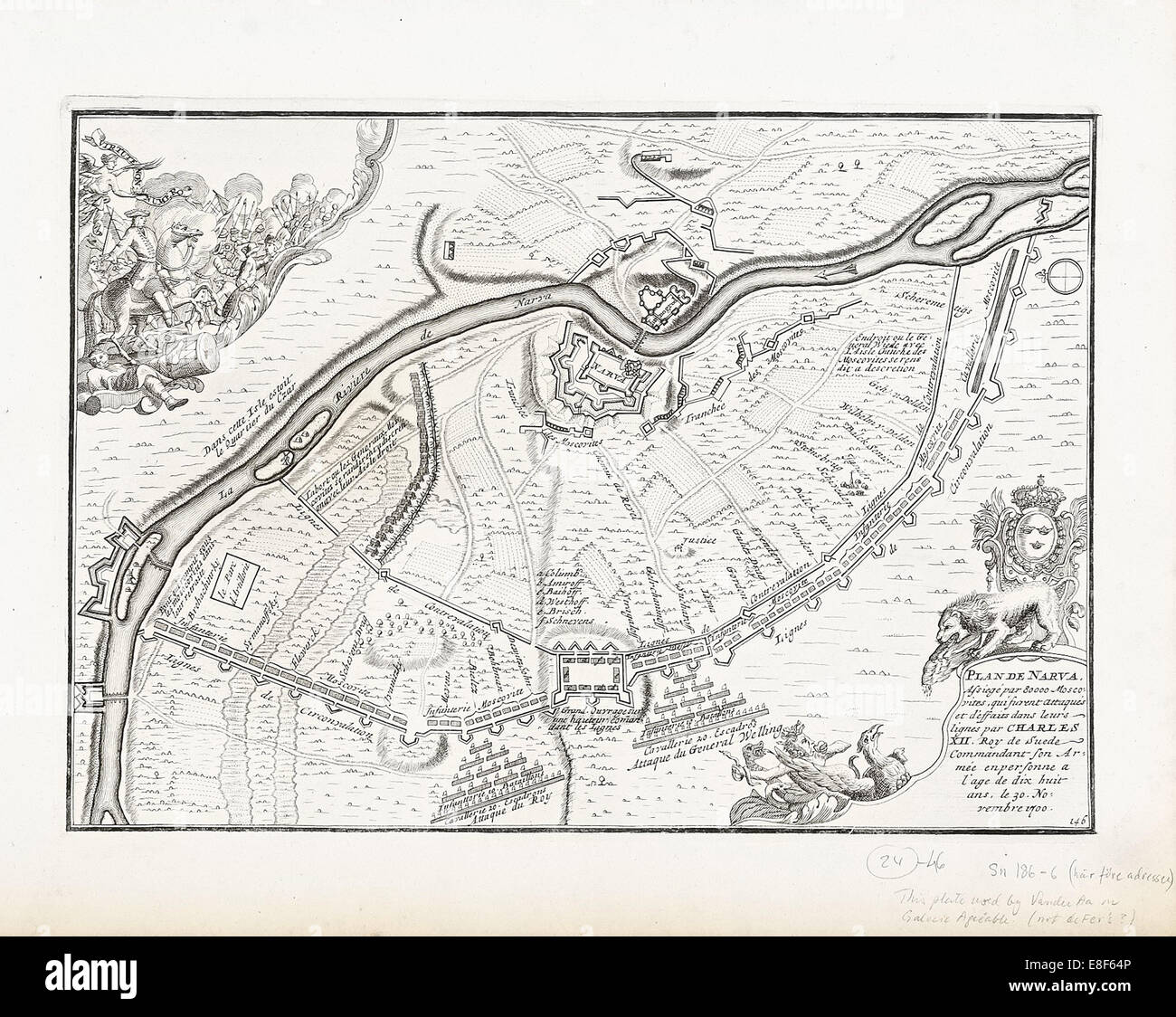 Map of Narva in 1700. Artist: Mortier, Pieter (1661-1711) Stock Photo