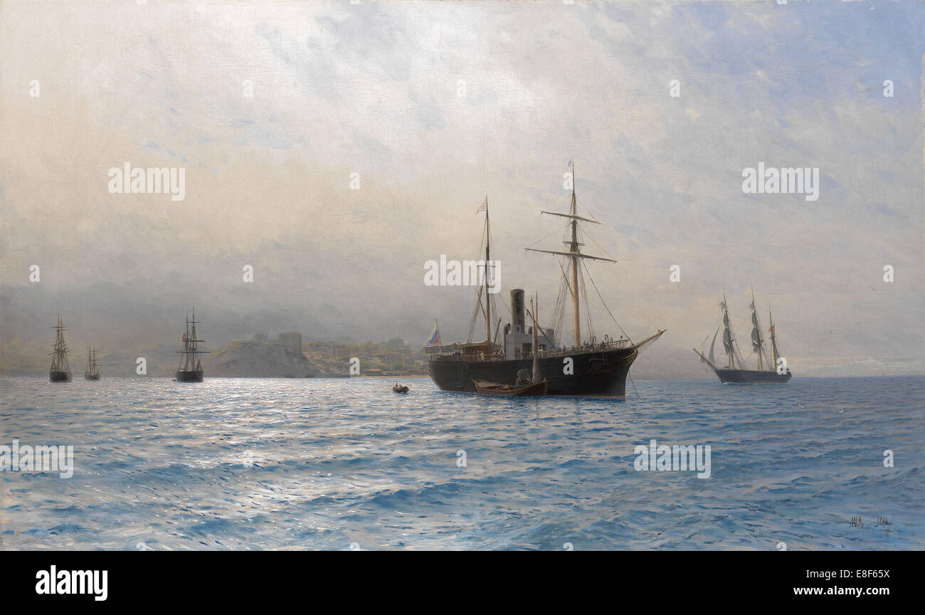 Russian Ship at the entrance to the Bosphorus strait, after the Russo-Turkish war of 1877–1878. Artist: Lagorio, Lev Felixovich (1827-1905) Stock Photo