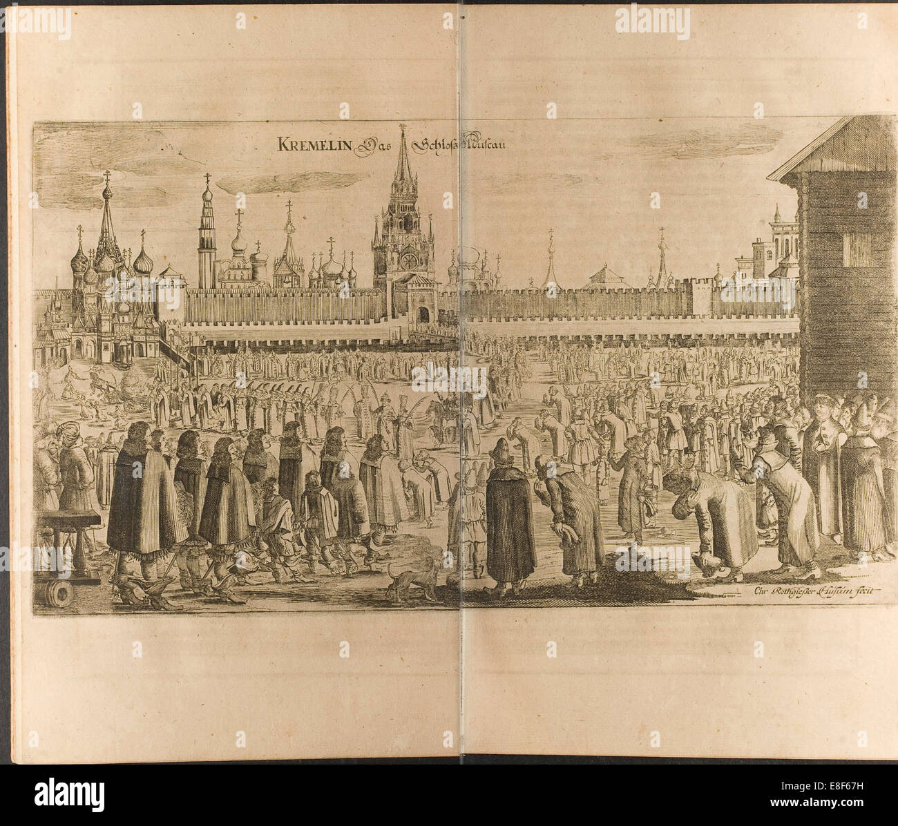 The donkey walk in the Moscow Kremlin (Illustration from Travels to the Great Duke of Muscovy and t Artist: Rothgiesser, Christian Lorenzen (?-1659) Stock Photo