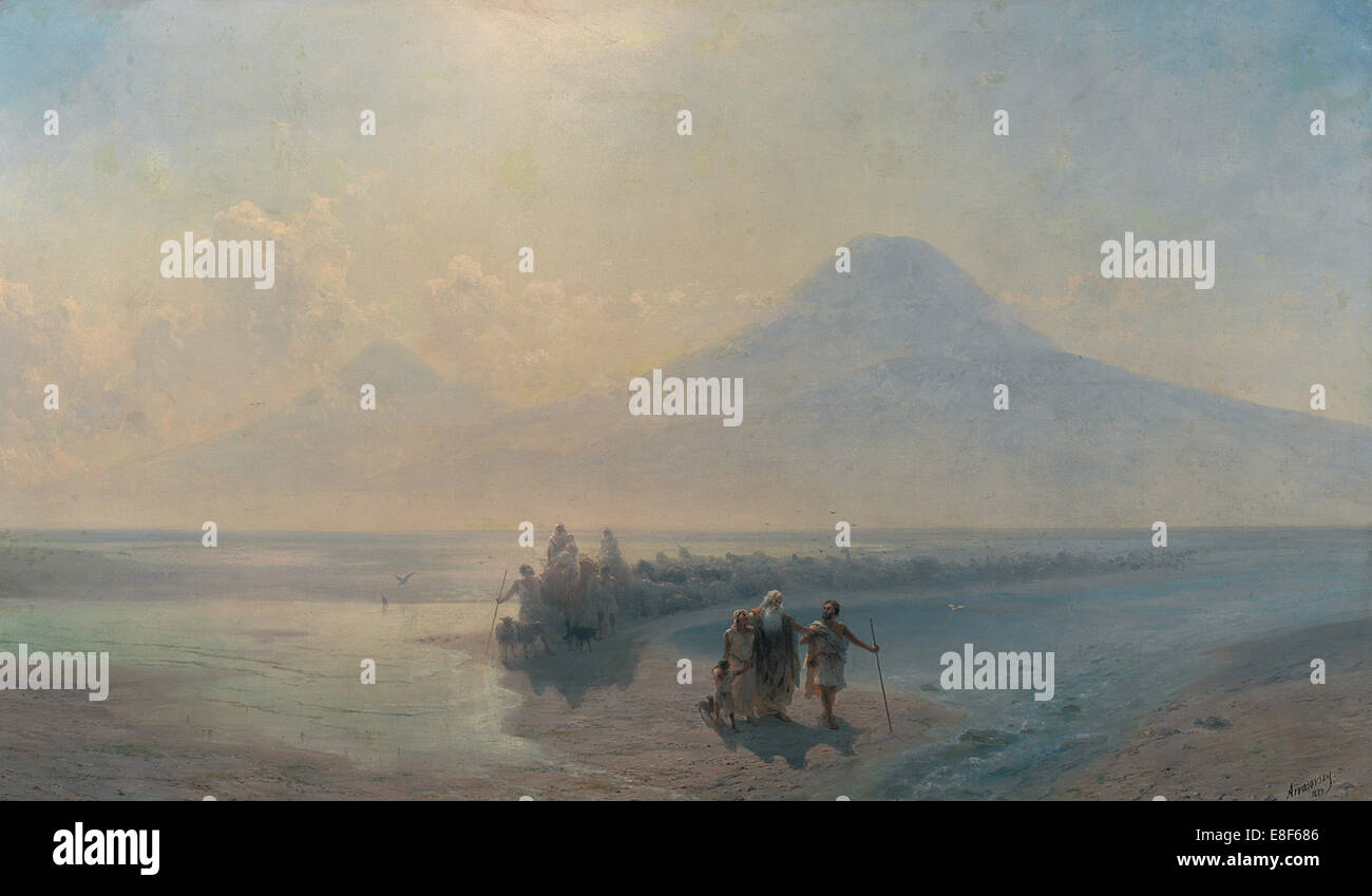 The Descent of Noah from Mount Ararat. Artist: Aivazovsky, Ivan Konstantinovich (1817-1900) Stock Photo