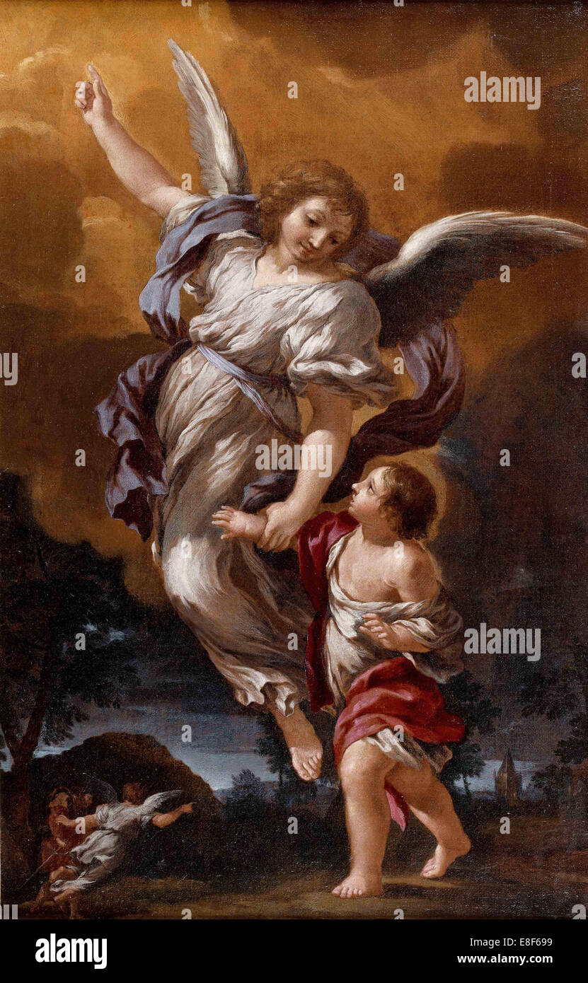 The Guardian Angel (after Pietro da Cortona). Artist: Ferri, Ciro (1634-1689) Stock Photo