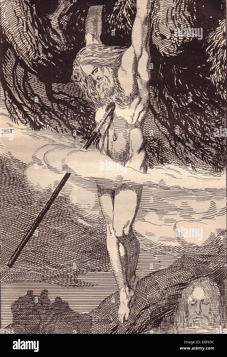 Odin Hanging on the World-Tree. Illustration for The Edda: Germanic Gods and Heroes by Hans von Wo Artist: Stassen, Franz (1869-1949) Stock Photo