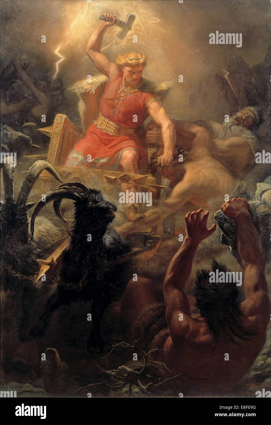 Thor's Fight with the Giants. Artist: Winge, Marten Eskil (1825-1896) Stock Photo
