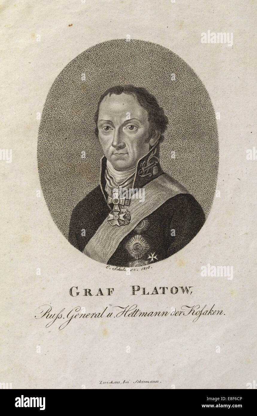 Portrait of Count Matvei Ivanovich Platov (1757-1818). Artist: Schulz, Karl Friedrich (1796-1866) Stock Photo
