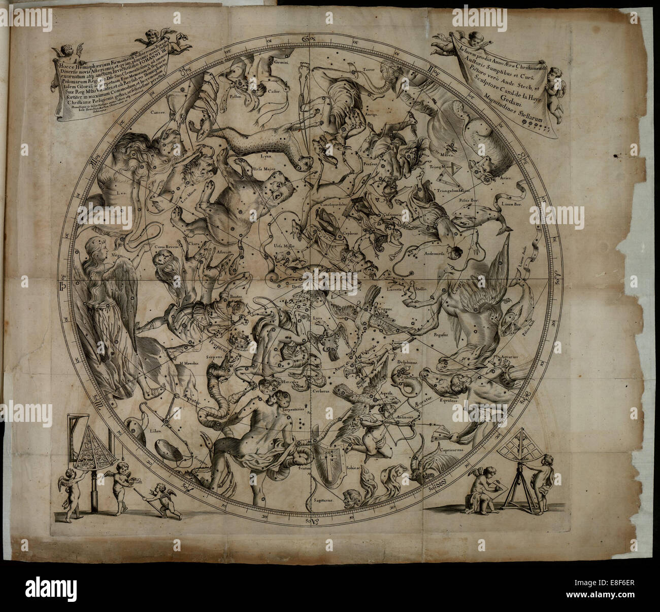 Table of the constellation of the Northern Hemisphere (Firmamentum Sobiescianumsive Uranographia). Artist: Hevelius, Johannes (1611-1687) Stock Photo