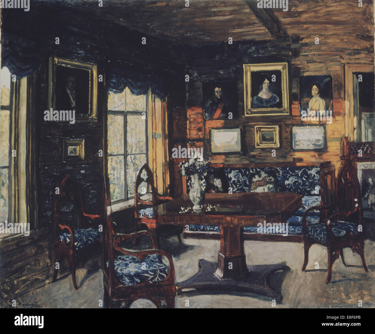 The Drawing room in the Manor house Rozhdestveno. Artist: Zhukovsky, Stanislav Yulianovich (1873-1944) Stock Photo