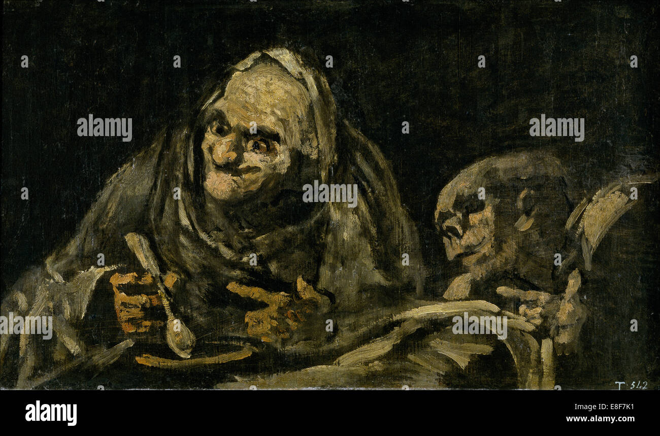 Two Old Men Eating Soup (The Witchy Brew). Artist Goya, Francisco, de