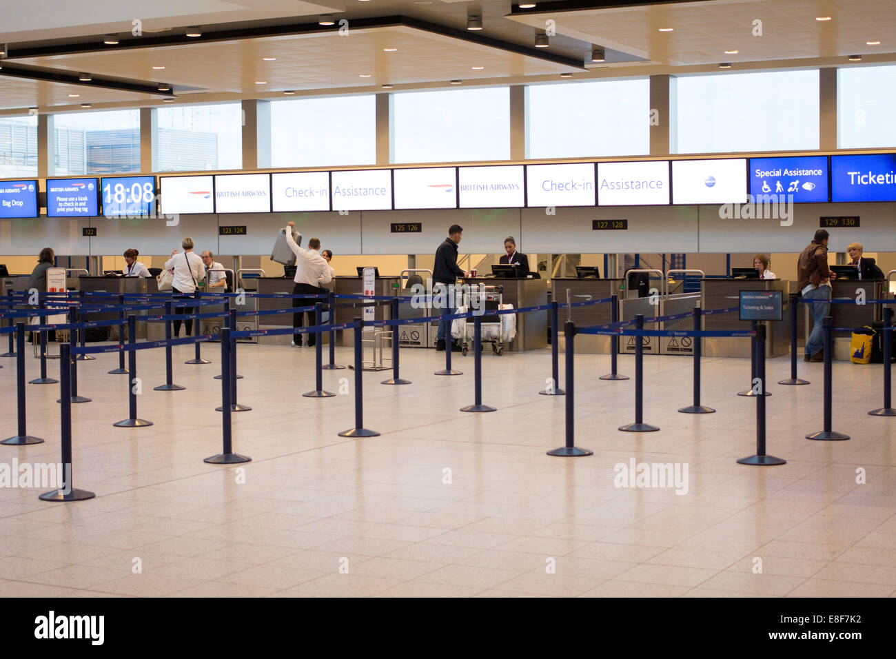 British Airways check in desks at London Gatwick Airport Stock Photo