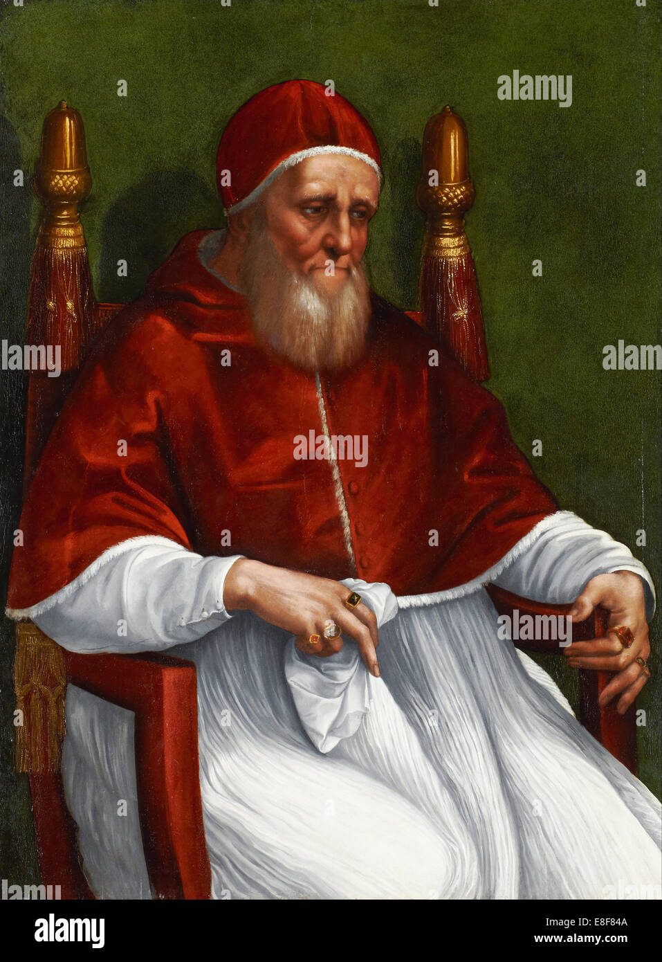 Portrait of Pope Julius II. Artist: Raphael (1483-1520) Stock Photo