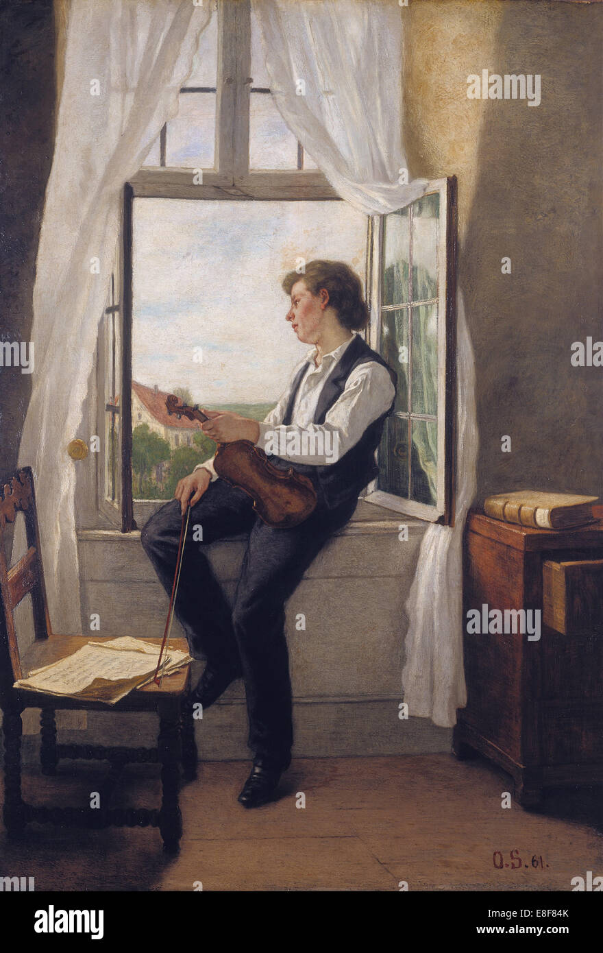 The Violinist at the Window. Artist: Scholderer, Franz Otto (1834-1902) Stock Photo