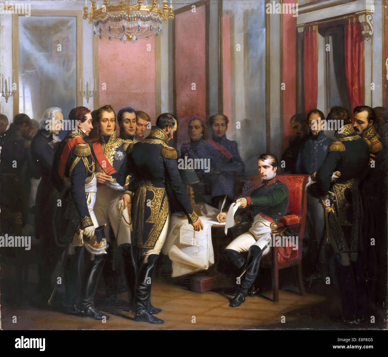 The Abdication of Napoleon at Fontainebleau on 11 April 1814. Artist: Bouchot, François (1800-1842) Stock Photo