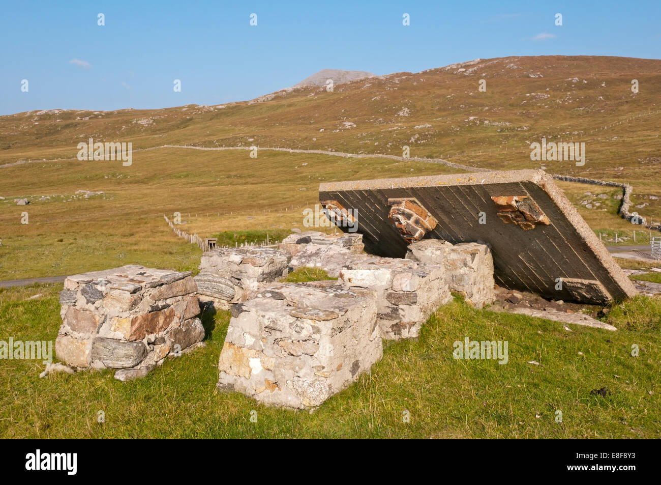 Remains of Second World War era military installation at Mealastadh on the west coast of the Isle of Lewis in the Outer Hebrides Stock Photo