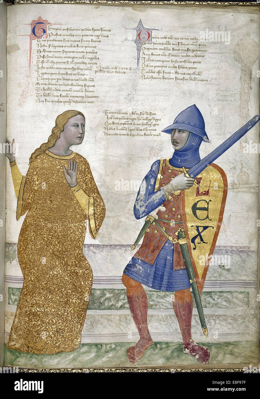 Prudence and Justice (From Regia Carmina by Convenevole da Prato). Artist: Pacino di Buonaguida (active 1302-1343) Stock Photo