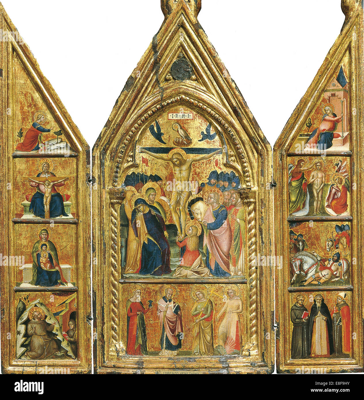 Portable Triptych with a central Crucifixion. Artist: Veneziano, Lorenzo (active 1356-1372) Stock Photo