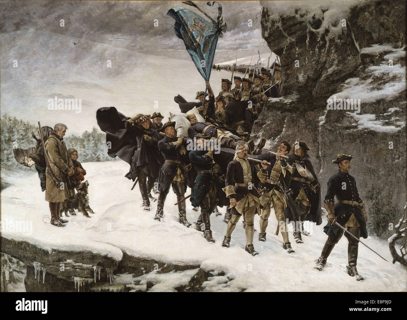 Bringing Home the Body of King Charles XII of Sweden. Artist: Cederström, Gustaf (1845-1933) Stock Photo