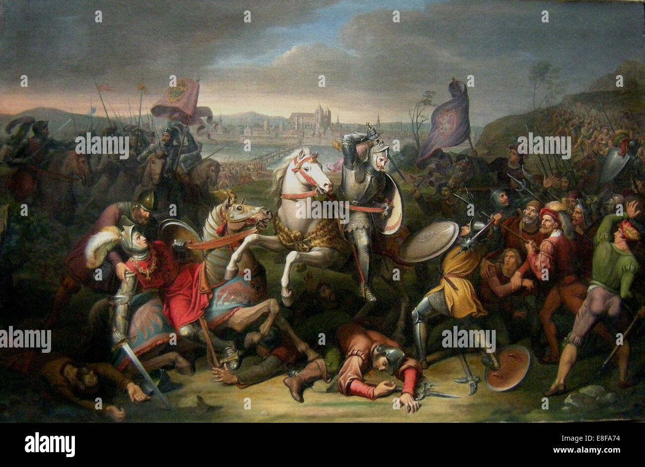 Duke Erich von Calenberg rescues Emperor Maximilian in the Battle at Regensburg in 1504. Artist: Riepenhausen, Johann Christian (1787-1860) Stock Photo