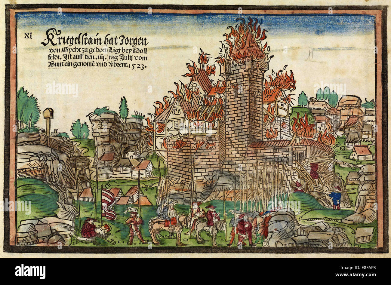 Destruction of the Krögelstein Castle by the Swabian League. Artist: Wandereisen, Hans (active ca 1523) Stock Photo