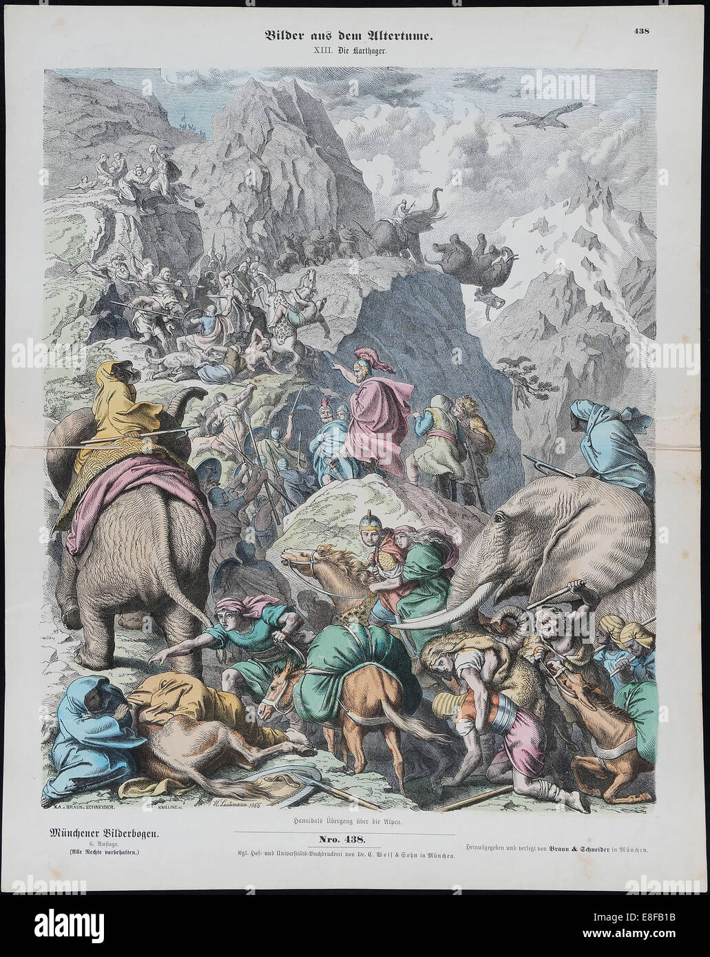 Hannibal Crosses the Alps (from Münchener Bilderbogen). Artist: Leutemann, Gottlob Heinrich (1824-1905) Stock Photo