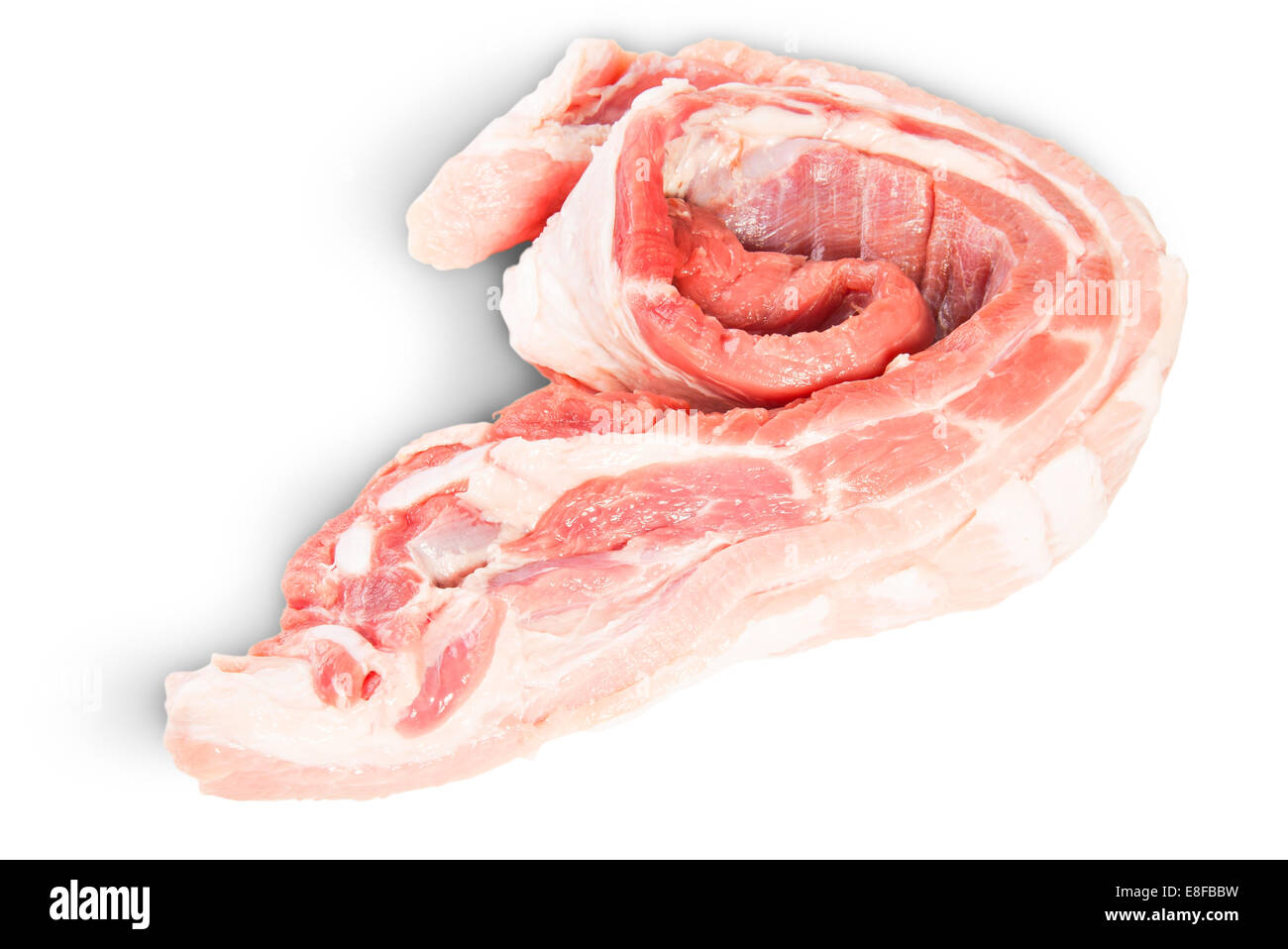 Raw Pork Ribs In The Expanded Roll Isolated On White Background Stock Photo