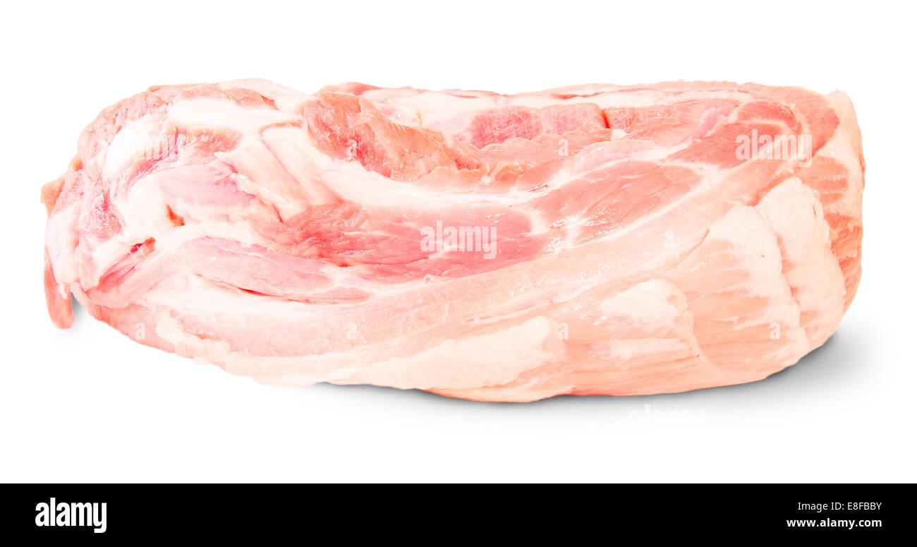 Raw Pork Ribs On A Roll Lying Down Isolated On White Background Stock Photo