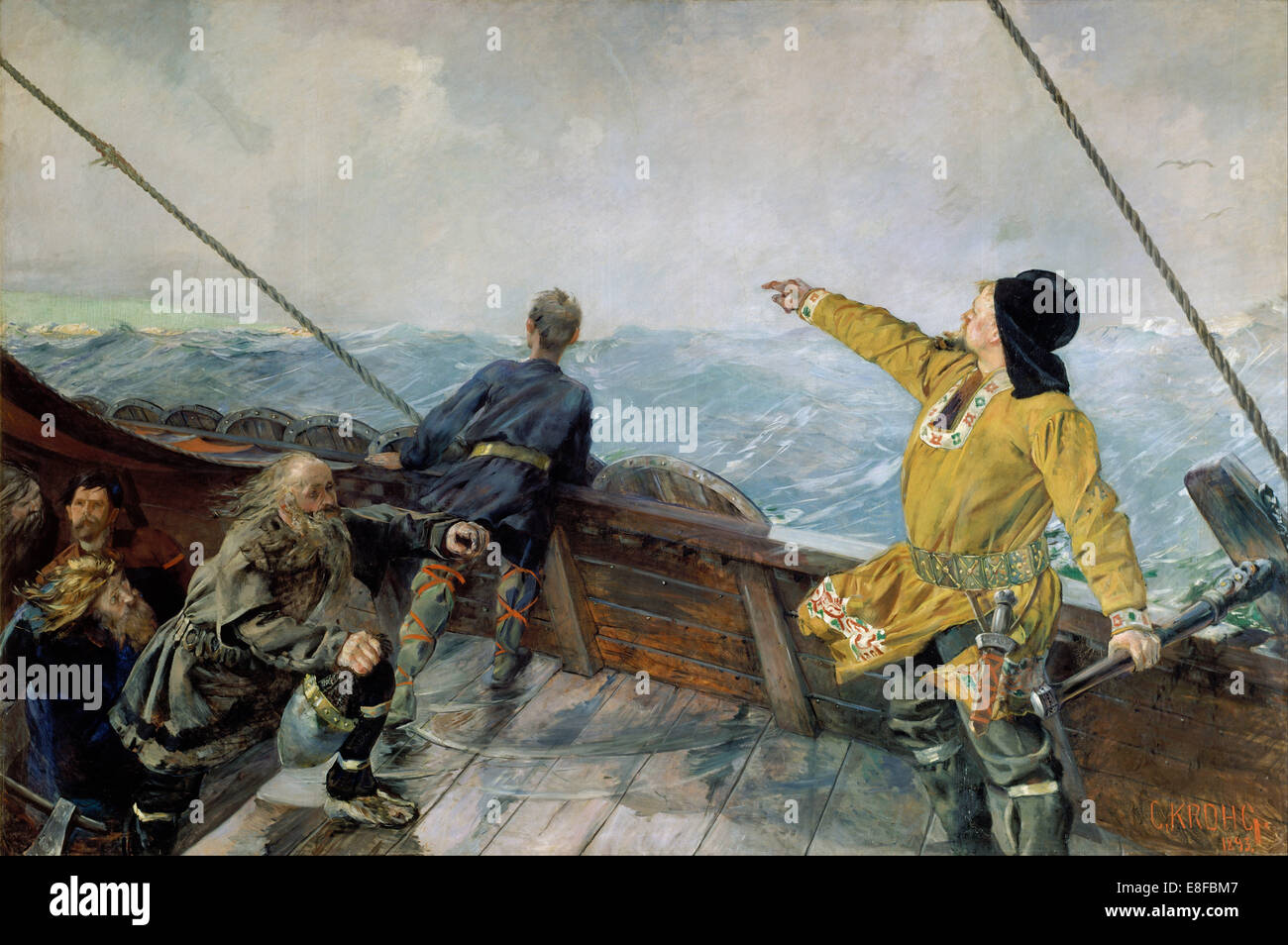 Leiv Eiriksson discovers America. Artist: Krohg, Christian (1852-1925) Stock Photo