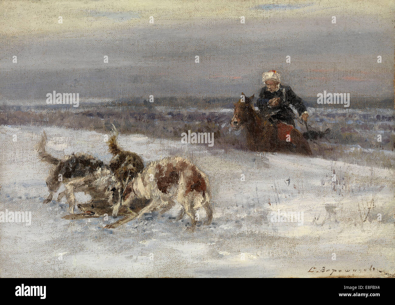 Hunting Scene. Artist: Voroshilov, Sergey Semyonovich (before 1865-after 1911) Stock Photo