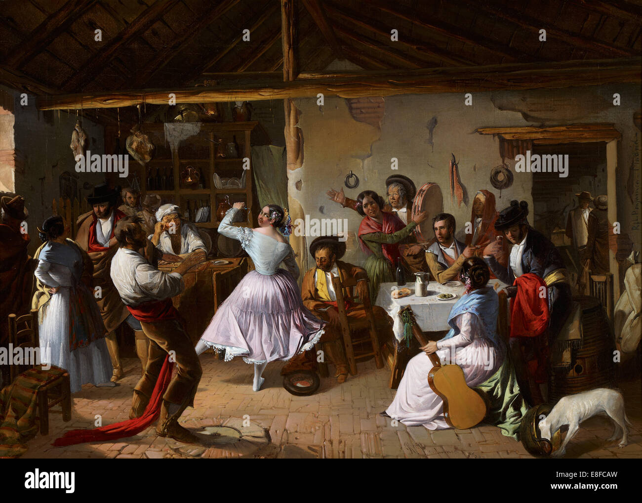 Dance at a Country Inn. Artist: Benjumea, Rafael (c. 1825-c. 1887) Stock Photo